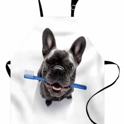 Abakuhaus Kochschürze Höhenverstellbar Klare Farben ohne verblassen, Bulldogge Lustiger Hund mit Zahnbürste