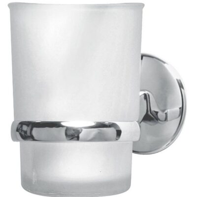 FACKELMANN Zahnbürstenhalter Glas mit Halter VISION, Glas-Zahnputzbecher mit verchromtem Halter