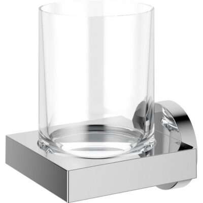 Keuco Zahnputzbecher Edition 90, aus Metall und Kristallglas klar, Glas mit Halter für