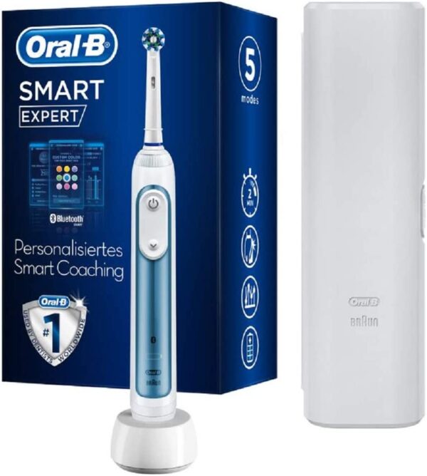 Oral-B Smart Expert Elektrische Zahnbürste/Electric Toothbrush, 5 Putzmodi für Zahnpflege & Bluetooth-App, Reiseetui, Designed by Braun, blau