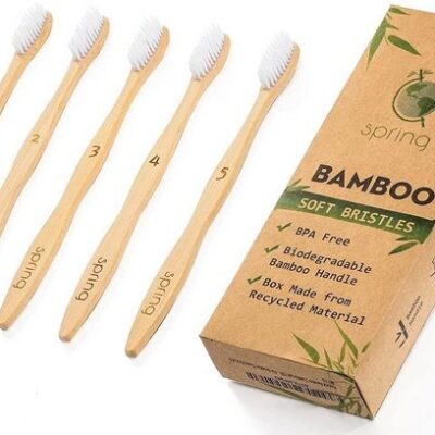 Sprmal Zahnbürste Organic Bamboo Zahnbürsten Set -Mittelhart für Zahn- & Mundpflege, Umweltfreundliche Bambus-Zahnbürste mit langlebiger Haltbarkeit
