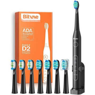 Bitvae Elektrische Zahnbürste D2, Aufsteckbürsten: 8 St., 5 Modi, Ultraschall-Elektrozahnbürste mit Timer, Halter
